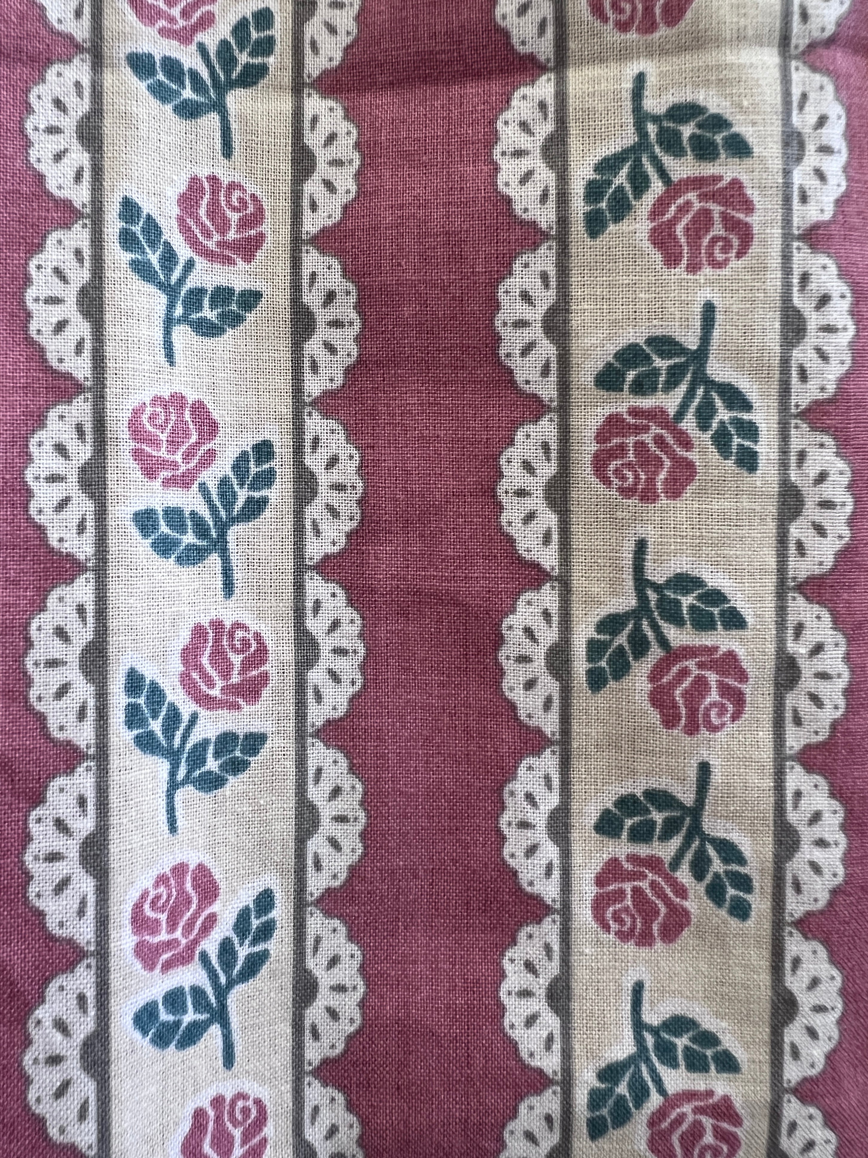Textile with floral pattern and striped design vintage wallpaper inspired.